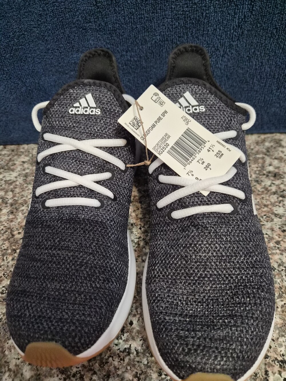 adidas Charcoal Knit Slip-On Sneakers with White Laces
